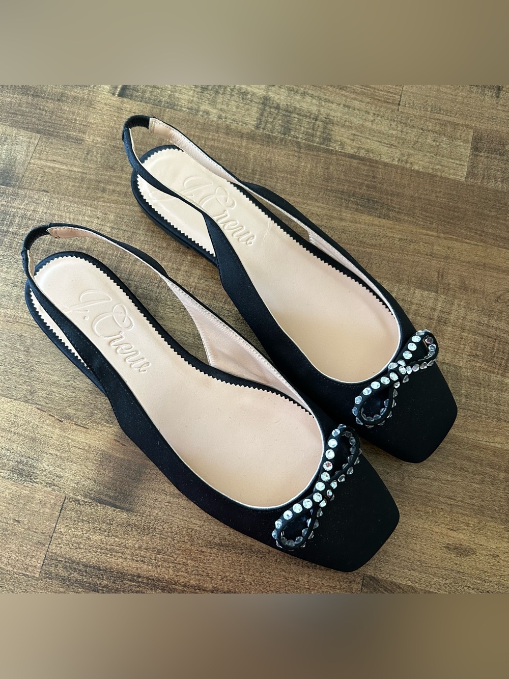 J. Crew Black Crystal Bow Slingback Flats